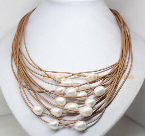 new style **15rows natural white pearl stone brown leather handmade necklace 17.5" fashion wedding party jewellery, Silver
new style **15rows natural white pearl stone brown leather handmade necklace 17.5" fashion wedding party jewellery, Silver