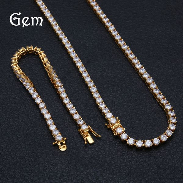 Fashion Hiphop Jewellry Set Luxury CZ Gold Plated Bracelet Hip Hop Chains For Men Top Baseball Chain Set