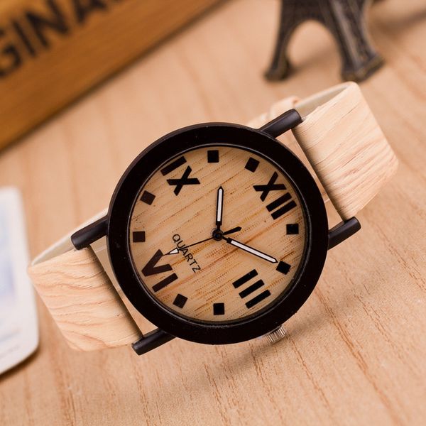 

2018 watches luxury mens watch roman numerals wood pu leather band analog quartz vogue wrist watches relogio masculino, Slivery;brown