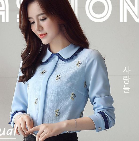 2018 new style spring korean fashionable female long sleeved chiffon shirt shirt embroidery, White
2018 new style spring korean fashionable female long sleeved chiffon shirt shirt embroidery, White