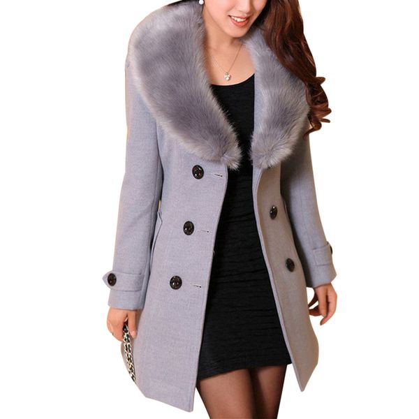 2018 women wool long coats winter warm faux fur collar double breasted with belt overcoat elegant ladies slim jacket outwear, Black
2018 women wool long coats winter warm faux fur collar double breasted with belt overcoat elegant ladies slim jacket outwear, Black