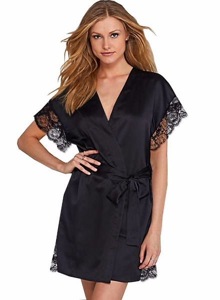 women short sleeve v neck lace patchwork nightwear 2018 elegant kimono robes female black belt summer bathrobes pijamas, Black;red
women short sleeve v neck lace patchwork nightwear 2018 elegant kimono robes female black belt summer bathrobes pijamas, Black;red