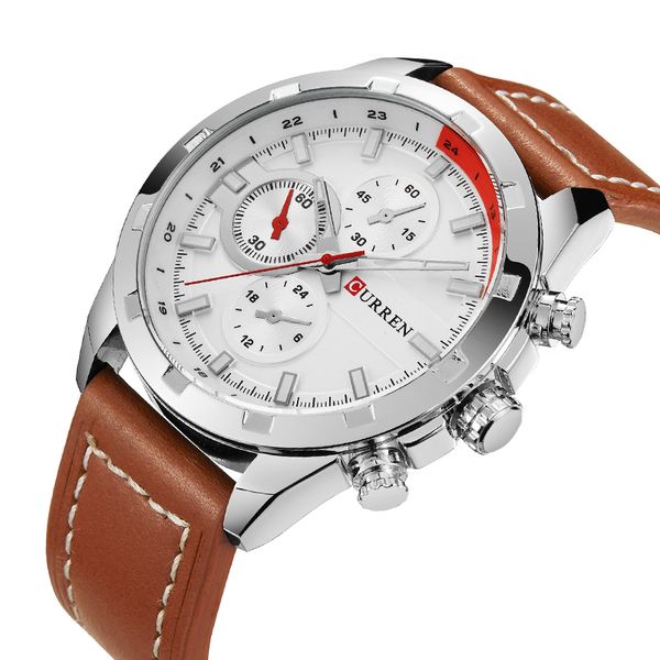 curren business series red pointers silver case brown genuine belt white 3 dial water resistant mens quartz watches montre homme, Slivery;brown
curren business series red pointers silver case brown genuine belt white 3 dial water resistant mens quartz watches montre homme, Slivery;brown