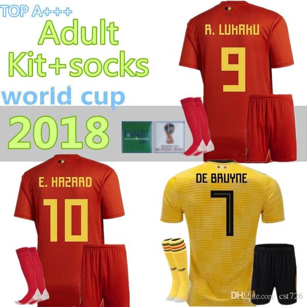 

2018 world cup belgium kits+socks home away full sets lukaku fellaini e.hazard kompany de bruyne belgium football shirt socks, Black