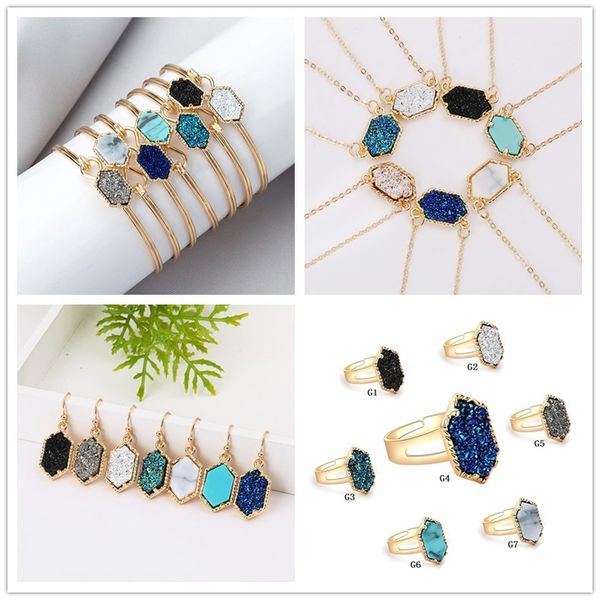 Fashion Hexagon Druzy Drusy Bracelet necklace earrings Silver gold Plated Popular turquoise Faux Stone Bracelets For Women Lady Jewelry
Fashion Hexagon Druzy Drusy Bracelet necklace earrings Silver gold Plated Popular turquoise Faux Stone Bracelets For Women Lady Jewelry