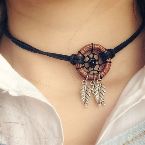 vintage feather dream catcher necklace chocker necklace with leaves vintage bonimian statement necklaces, Silver 
vintage feather dream catcher necklace chocker necklace with leaves vintage bonimian statement necklaces, Silver