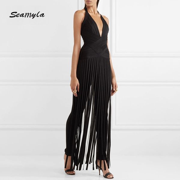 seamyla 2018 sleeveless black jumpsuits deep v tassels bandage bodysuits full length skinny evening party bodycon jumpsuit, Black;white
seamyla 2018 sleeveless black jumpsuits deep v tassels bandage bodysuits full length skinny evening party bodycon jumpsuit, Black;white
