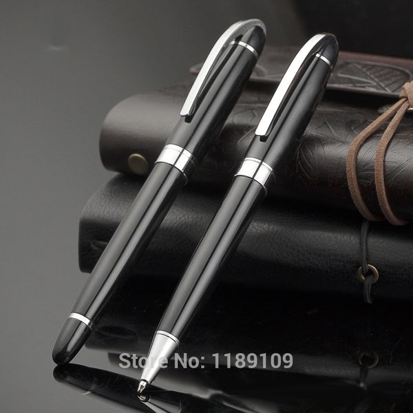 Smooth Black Rollerball Pen With Silver Clip Metal Ballpoint Pens Canetas For Writing 6876
