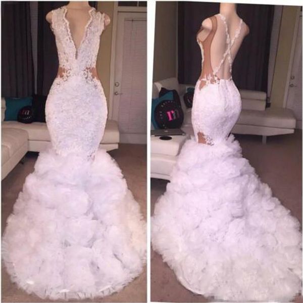 designer lace mermaid wedding dresses plunging v neck puffy skirt criss cross backless bridal gowns sweep train, White
designer lace mermaid wedding dresses plunging v neck puffy skirt criss cross backless bridal gowns sweep train, White