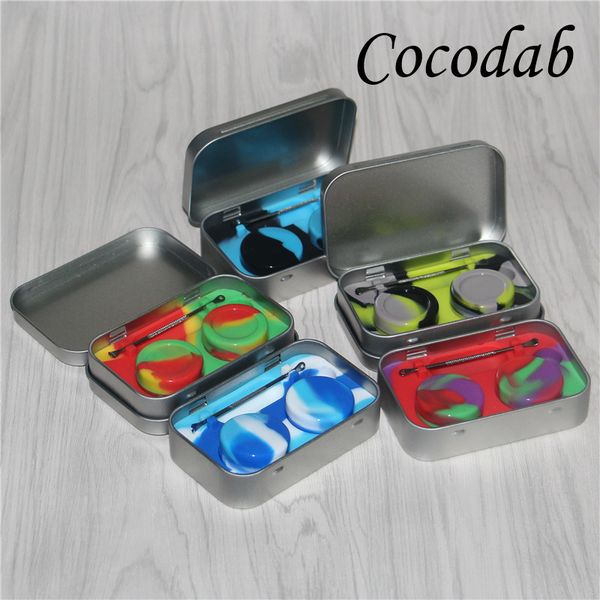 4 in 1 tin silicone storage kit set with 2pcs 5ml silicon wax container oil jar base silver dabber tool metal box case
4 in 1 tin silicone storage kit set with 2pcs 5ml silicon wax container oil jar base silver dabber tool metal box case