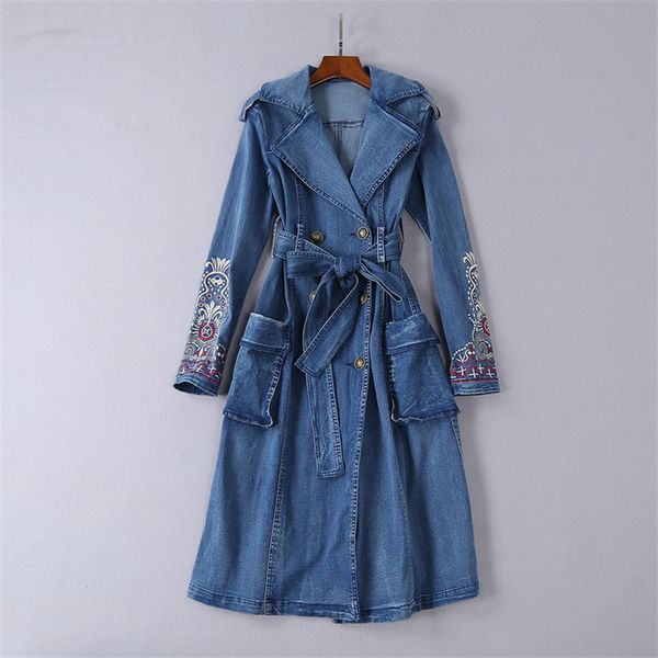 high fashion double breasted embroidery denim trench coat for women 2018 autumn winter casual long trench overcoat outerwear, Tan;black
high fashion double breasted embroidery denim trench coat for women 2018 autumn winter casual long trench overcoat outerwear, Tan;black