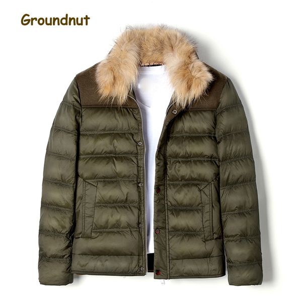 groundnut brand natural raccoon fur collar men's duck down coat outerwear men block color thickening warm winter down jackets, Black
groundnut brand natural raccoon fur collar men's duck down coat outerwear men block color thickening warm winter down jackets, Black