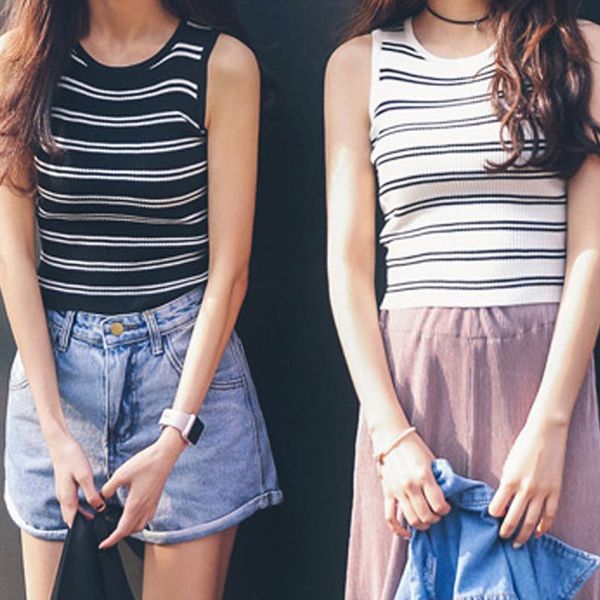 chic women ladies ribbed striped knit crop tank strap textured vest casual stretch sleeveless slim fitted short sweater, White;black
chic women ladies ribbed striped knit crop tank strap textured vest casual stretch sleeveless slim fitted short sweater, White;black