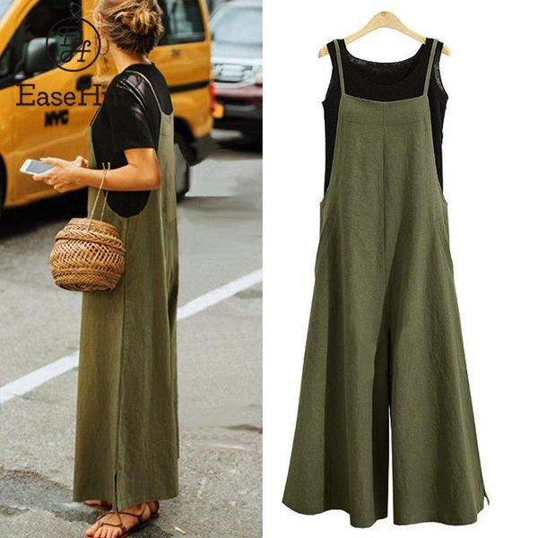 easehut plus size new women cotton linen pockets long wide leg romper strappy dungaree bib overalls casual loose solid jumpsuit, Black;white
easehut plus size new women cotton linen pockets long wide leg romper strappy dungaree bib overalls casual loose solid jumpsuit, Black;white