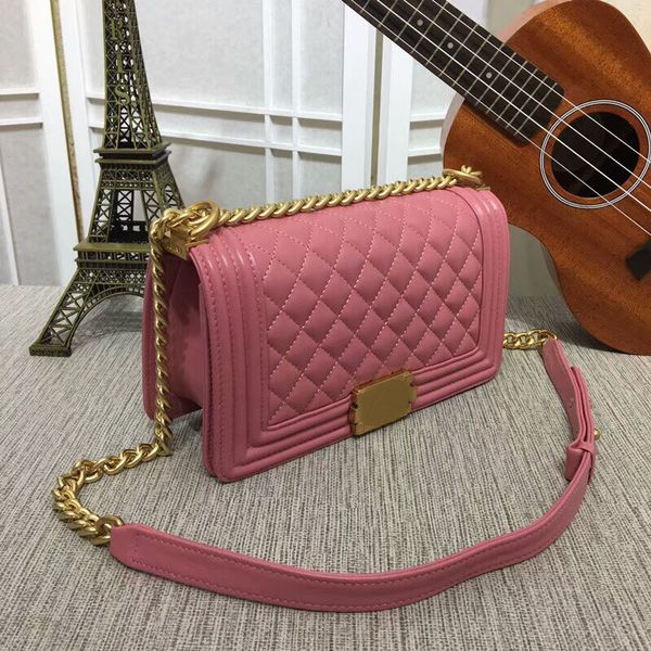 

Famous Brand 2018 Leather 25cm casual women's handbags totes Le Boy Flaps Plaid Gold chain Shoulder bags 200 have dust bag wallets