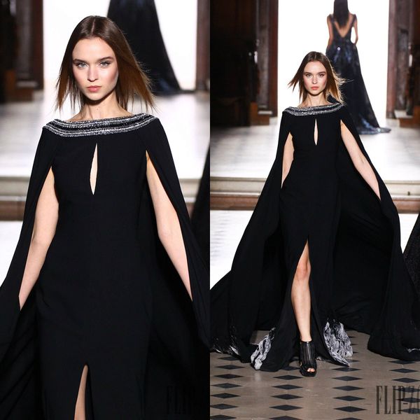 tony ward black prom dresses bateau neck beaded side split chiffon long sleeve elegant evening dress with wrap sweep train formal gowns, Black;red
tony ward black prom dresses bateau neck beaded side split chiffon long sleeve elegant evening dress with wrap sweep train formal gowns, Black;red