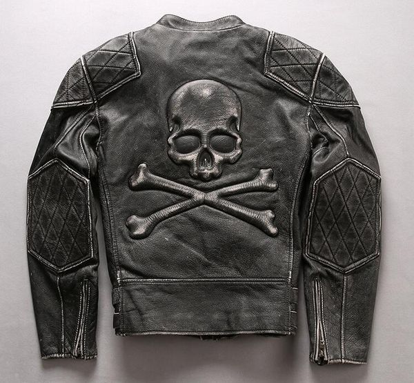 vintage black skull head genuine leather jackets street fashion motorcycle jackets stand collar
vintage black skull head genuine leather jackets street fashion motorcycle jackets stand collar