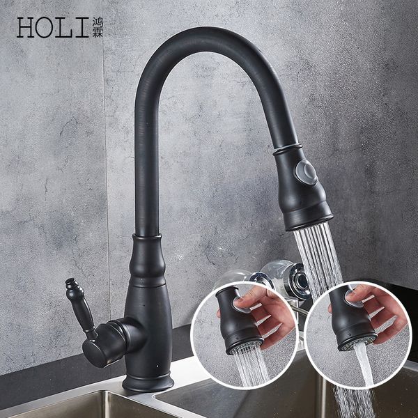 

antique double control kitchen faucet brass oil rubbed basin faucets black finish pull out single handle hole mixer water taps