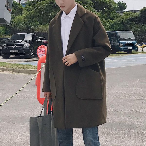 casual fashion men long wool blend coat loose turn down collar cashmere jacket solid single breasted mens overcoats, Black
casual fashion men long wool blend coat loose turn down collar cashmere jacket solid single breasted mens overcoats, Black