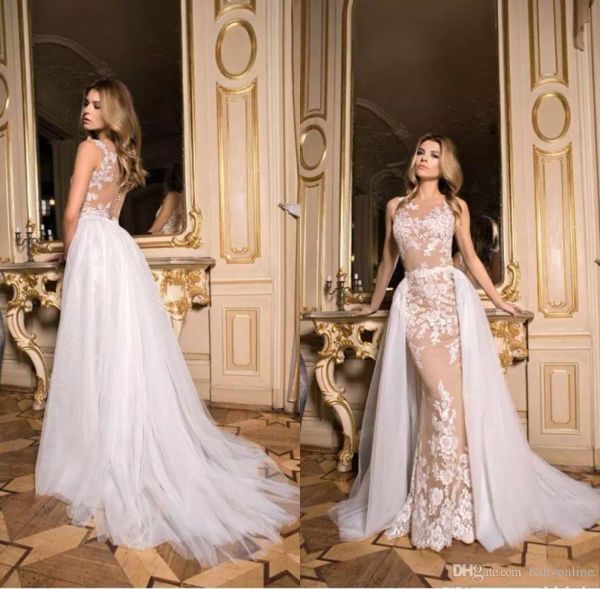 vintage mermaid lace wedding dress with detachable train sheer neck illusion bridal gowns vestido de novia appliqued wedding gowns, White
vintage mermaid lace wedding dress with detachable train sheer neck illusion bridal gowns vestido de novia appliqued wedding gowns, White