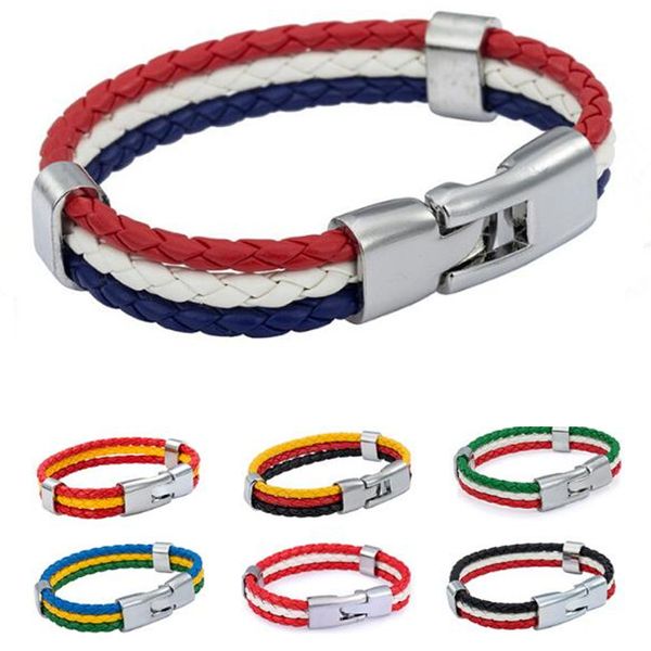 2018 russia world cup flag colors leather bracelet men's women rope braided bracelets jewelry for men 8" 20cm
2018 russia world cup flag colors leather bracelet men's women rope braided bracelets jewelry for men 8" 20cm