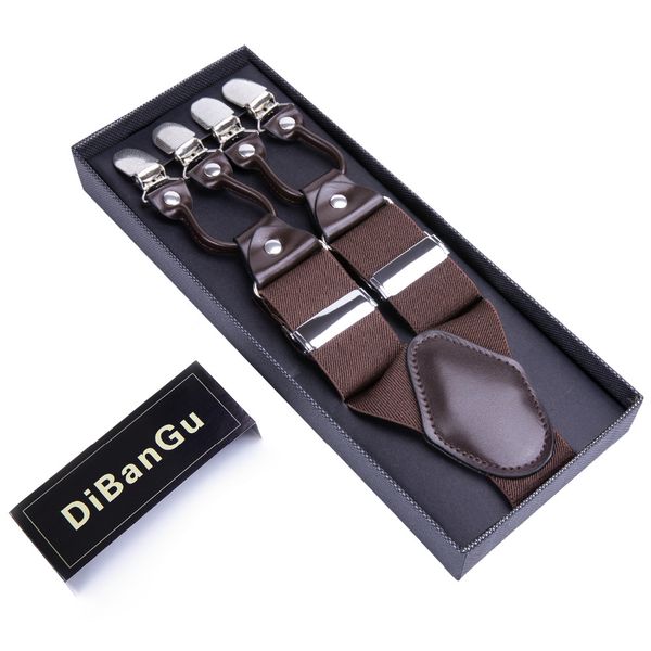 dibangu new men's leather 6 clips brown solid braces 3.5cm width suspenders/suspensorio for male adjustable belt straps jz-011, Black;white
dibangu new men's leather 6 clips brown solid braces 3.5cm width suspenders/suspensorio for male adjustable belt straps jz-011, Black;white