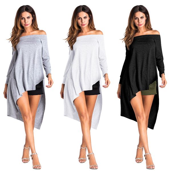 summer t shirt women asymmetric t-shirt slash neck off shoulder long sleeve tunics female tshirt black/grey/white, White;black
summer t shirt women asymmetric t-shirt slash neck off shoulder long sleeve tunics female tshirt black/grey/white, White;black
