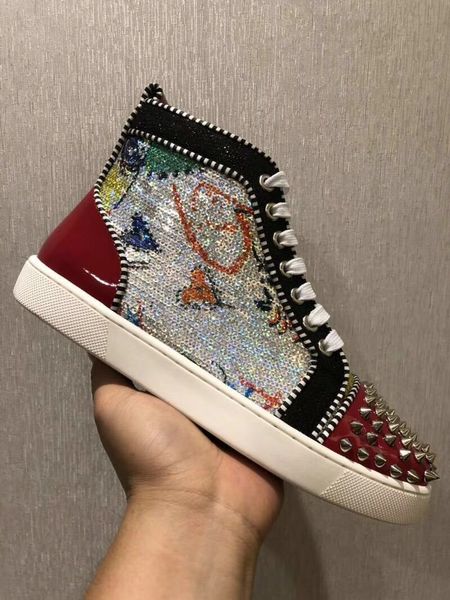 luxurious designer red bottom sneakers flats spiked red soles couple studs rhinestones graffiti,luxury men's high sneaker trainers, Black
luxurious designer red bottom sneakers flats spiked red soles couple studs rhinestones graffiti,luxury men's high sneaker trainers, Black