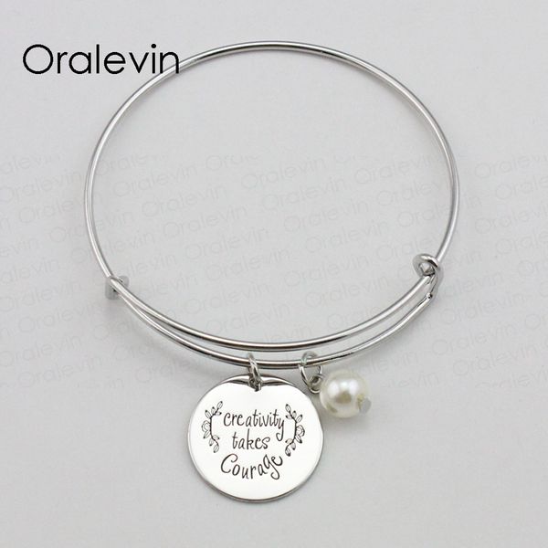 creativity takes courage inspired hand stamped engraved charm pendant expandable bracelet bangle jewelry,10pcs/lot, #ln1911b, Black
creativity takes courage inspired hand stamped engraved charm pendant expandable bracelet bangle jewelry,10pcs/lot, #ln1911b, Black