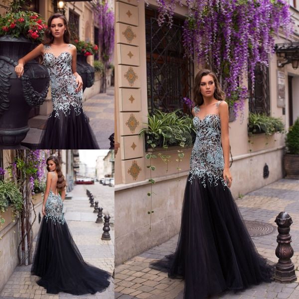 berta 2019 mermaid evening dresses illusion jewel neck lace appliqued prom gowns sweep train long formal party dress, Black;red
berta 2019 mermaid evening dresses illusion jewel neck lace appliqued prom gowns sweep train long formal party dress, Black;red