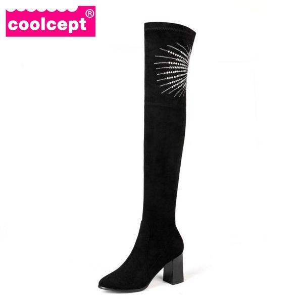 coolcept size 31-45 women real leather over the knee boots elastic band high heel boots winter fashion shoes women footwear, Black 
coolcept size 31-45 women real leather over the knee boots elastic band high heel boots winter fashion shoes women footwear, Black