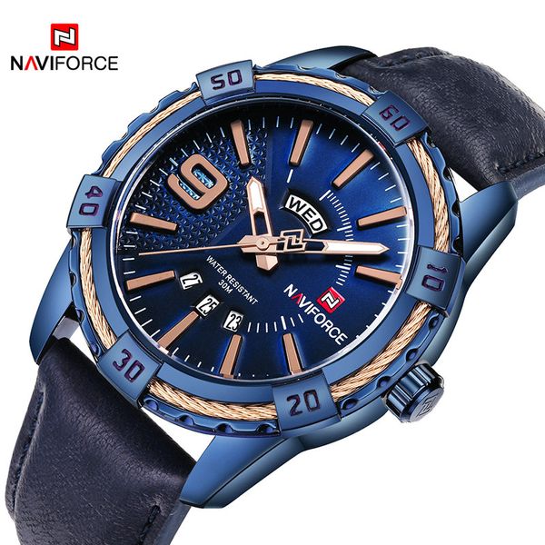 

2017 naviforce brand men's sport watches men 30m waterproof genuine leather analog quartz wrist watch fashion man calendar clock, Slivery;brown
