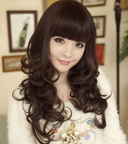 fixsf925 long new style fashion dark brown curly health hair wig natural wigs, Black;brown