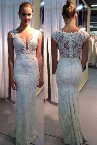 stunning see through romantic deep v neck new lace mermaid wedding dress cap sleeve floor length bridal gown custom made appliques, White
stunning see through romantic deep v neck new lace mermaid wedding dress cap sleeve floor length bridal gown custom made appliques, White