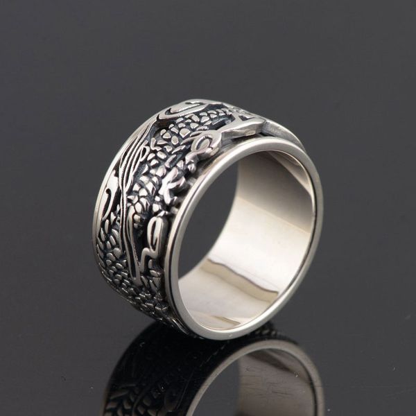 

fnj 925 silver ring fashion dragon pattern original s925 sterling thai silver rings for men jewelry usa size 7.5-11, Golden;silver