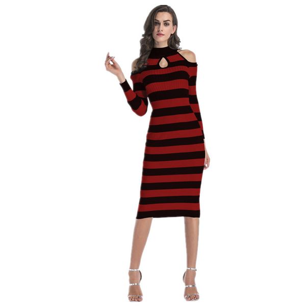 long off-the-shoulder knit dress slim bag hip skirt long dress 2018 autumn and winter new style, White;black
long off-the-shoulder knit dress slim bag hip skirt long dress 2018 autumn and winter new style, White;black