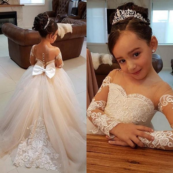 long sleeves flower girls dresses lace appliques beads bow neckline girl pageant dress back birthday kids gowns dress, White;blue
long sleeves flower girls dresses lace appliques beads bow neckline girl pageant dress back birthday kids gowns dress, White;blue