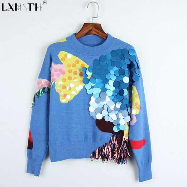 2018 new spring knitting sequin sweater pullover round collar women knitting sweater straight type ladies sweaters blue, White;black
2018 new spring knitting sequin sweater pullover round collar women knitting sweater straight type ladies sweaters blue, White;black