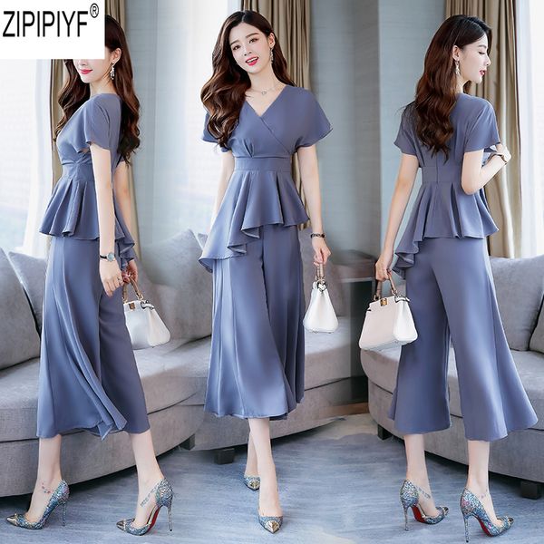 fashion summer 2 pieces pantsuits with v-neck short sleeve blouses and calf-length wide leg pants for womem pants suits c1424, White
fashion summer 2 pieces pantsuits with v-neck short sleeve blouses and calf-length wide leg pants for womem pants suits c1424, White