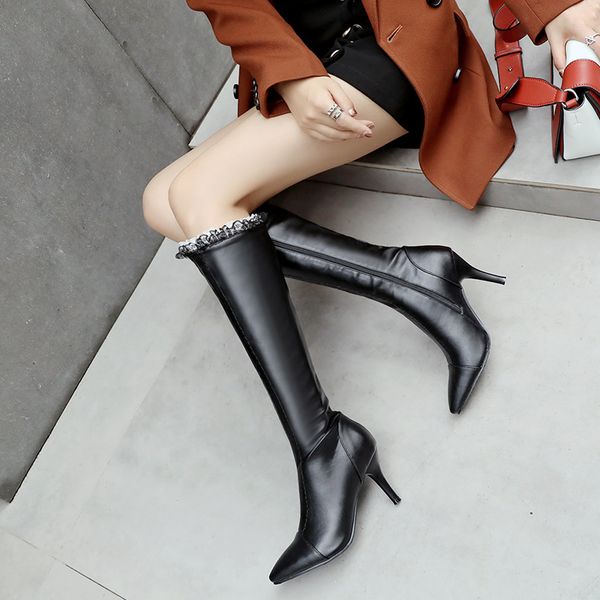 women boots woman winter shoes knee high size 34-43 high thin heels pointed toe zipper lacework opening 2018 new design sb109, Black
women boots woman winter shoes knee high size 34-43 high thin heels pointed toe zipper lacework opening 2018 new design sb109, Black