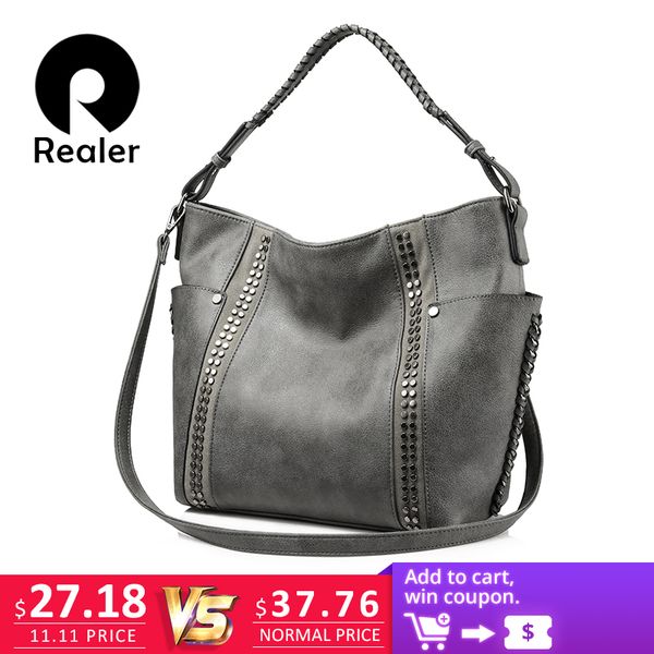realer brand fashion women shoulder bag female casual tote bag ladies handbag large capacity with rivet and ruched brown/gray d18102906
realer brand fashion women shoulder bag female casual tote bag ladies handbag large capacity with rivet and ruched brown/gray d18102906