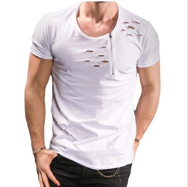 Men White T-shirt With Hole And Zipper Fashion New Slim Tops Male T-shirts Crew Neck Summer Clothing Tee
Men White T-shirt With Hole And Zipper Fashion New Slim Tops Male T-shirts Crew Neck Summer Clothing Tee
