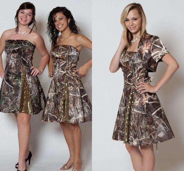 Strapless Short Bridesmaid Dresses With Jacket Sequins Knee Length Backless Short Wedding Party Dresses Country Camo Prom Dresses
Strapless Short Bridesmaid Dresses With Jacket Sequins Knee Length Backless Short Wedding Party Dresses Country Camo Prom Dresses