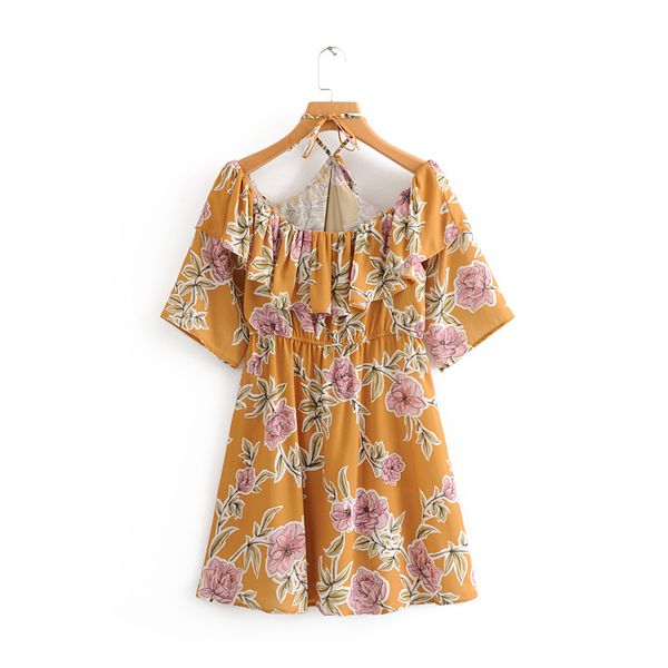 Euro Fashion Style Women Clothes Short Sleeve Ruffles Full flowers print slim Halter dress Women Elegant Summer Dress Free Ship
Euro Fashion Style Women Clothes Short Sleeve Ruffles Full flowers print slim Halter dress Women Elegant Summer Dress Free Ship
