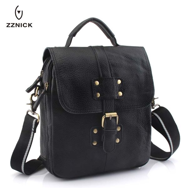 

zznick 2018 genuine leather men bag shoulder strap cowskin casual business messenger bag for male black brown bags 0081*