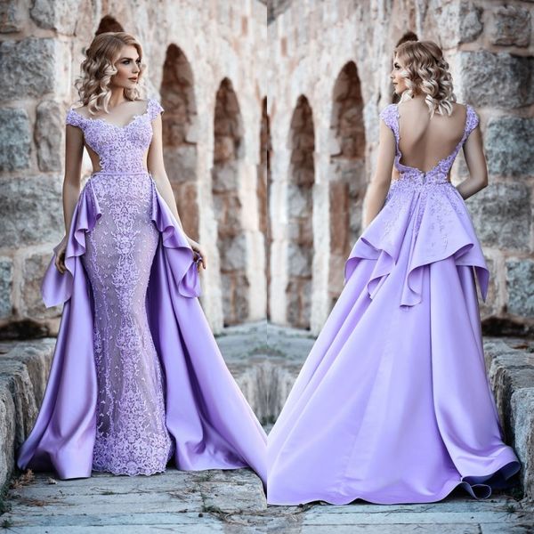 dubai glamorous lanvender prom dress with overskirt beads lace applique zipper backless party gowns cap sleeve mermaid evening dresses, Black
dubai glamorous lanvender prom dress with overskirt beads lace applique zipper backless party gowns cap sleeve mermaid evening dresses, Black