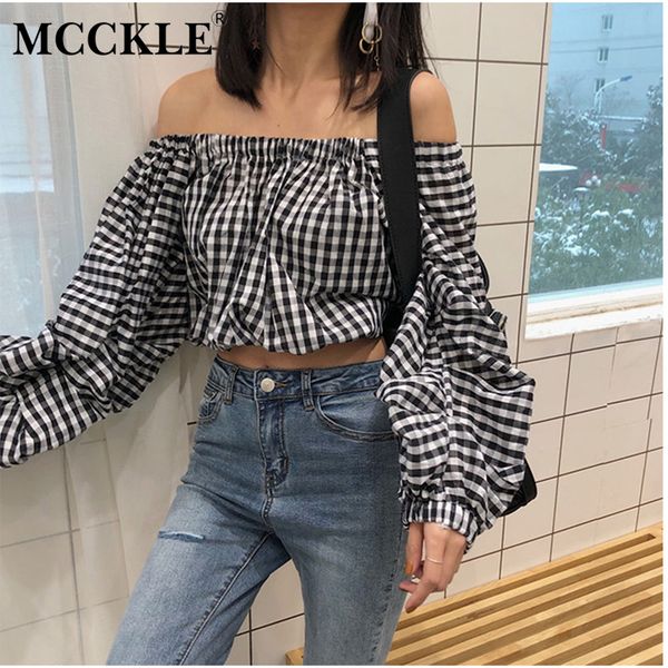 mcckle women off shoulder blouses summer spring plaid lantern sleeve female shirts high street slash neck women blouse, White
mcckle women off shoulder blouses summer spring plaid lantern sleeve female shirts high street slash neck women blouse, White