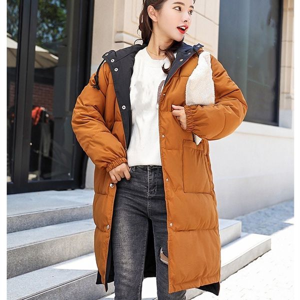 female pockets warm coat winter long sleeve long parkas women two sides wear hooded outerwear, Black
female pockets warm coat winter long sleeve long parkas women two sides wear hooded outerwear, Black
