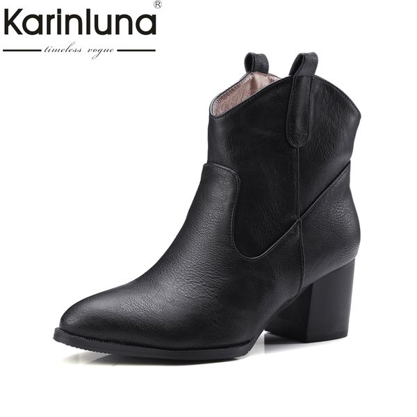 karinluna 2018 spring and autumn fashion pointed toe slip-on ankle boots mature high square heel women shoes plus size 32-47, Black
karinluna 2018 spring and autumn fashion pointed toe slip-on ankle boots mature high square heel women shoes plus size 32-47, Black