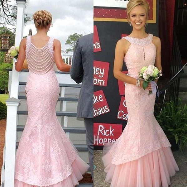 tulle lace beaded pearls neckline long pink mermaid evening prom dresses with embellished back abito cerimonia donna sera, Black;red
tulle lace beaded pearls neckline long pink mermaid evening prom dresses with embellished back abito cerimonia donna sera, Black;red